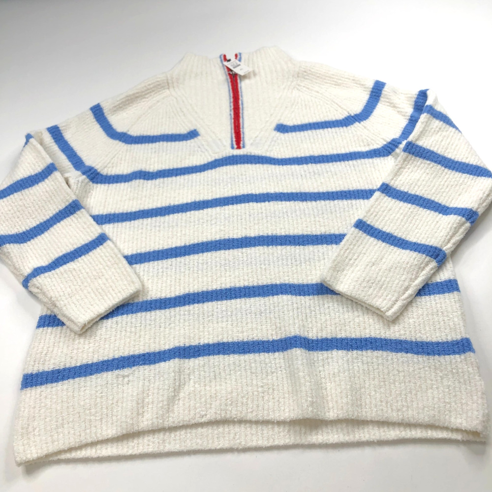 Talbots NEW XL Chenille 1/4 Zip Mock Neck Pullover Sweater Ivory White